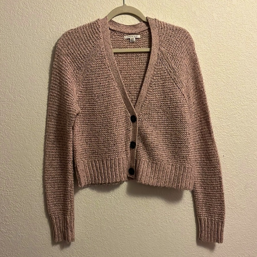 American Eagle Button up Pink Sweater